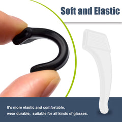 Large silicone eyeglass ear hooks, fit and opening detail