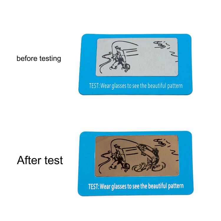 Polarization test card for compatible polarized eyewear, product detail
