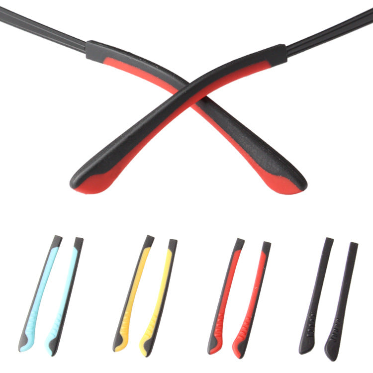 Square-profile silicone temple end tips, close-up product view