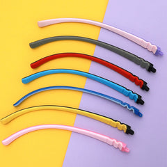Silicone replacement temple arms for kids eyeglasses, fit and shape detail