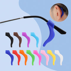 Wide-temple silicone eyeglass ear hooks, fit and shape detail