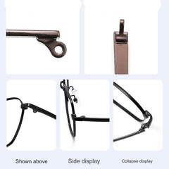 Metal replacement temple arms for compatible eyeglass frames, hinge detail