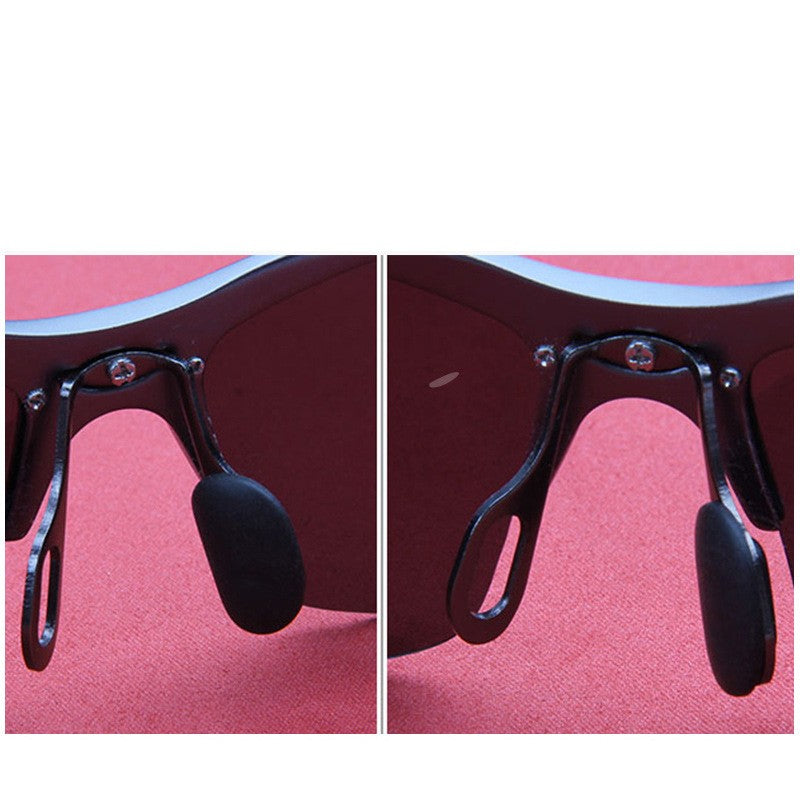 Soft silicone push-in eyeglass nose pads, mounting and fit detail