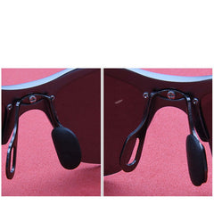 Soft silicone push-in eyeglass nose pads, mounting and fit detail