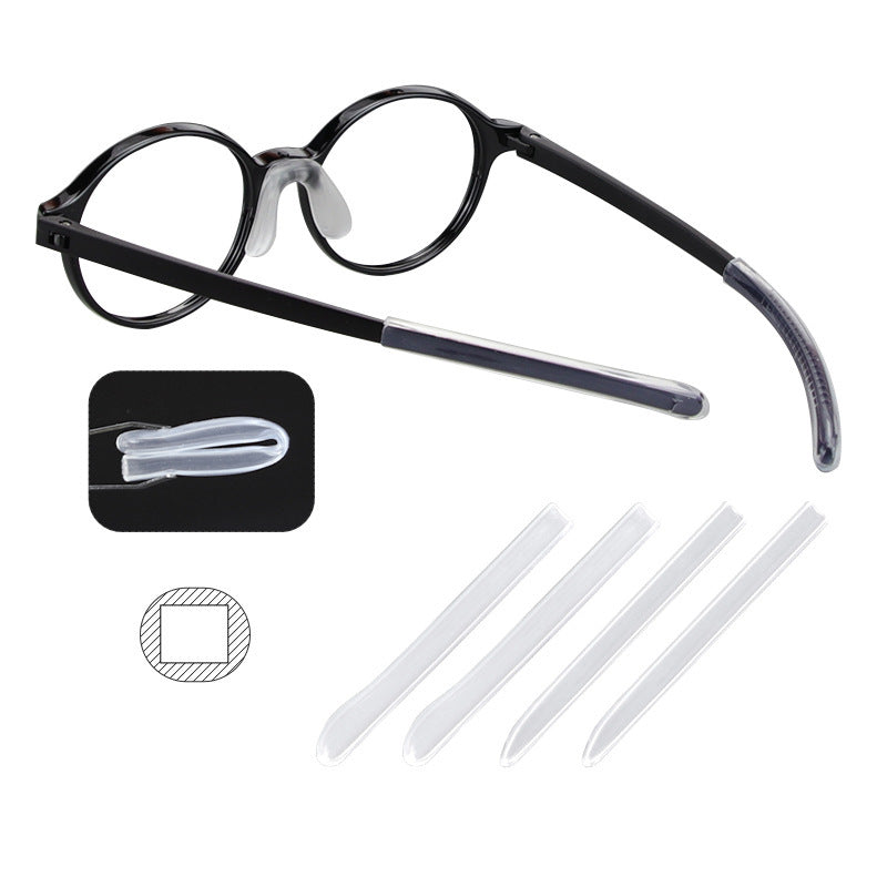 Twist-on silicone eyeglass temple tips, fit and opening detail