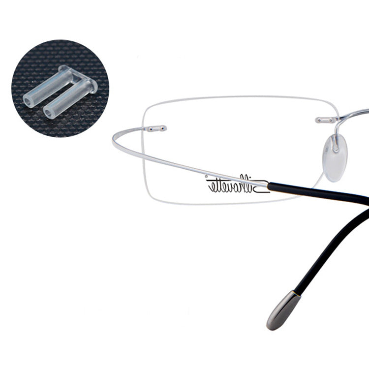 Clear compression sleeves for compatible rimless eyeglass repair, fit detail