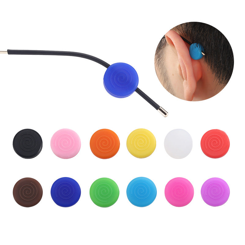 Round silicone eyeglass temple grips, close-up product detail