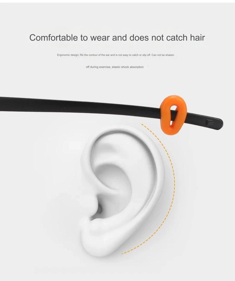 Silicone eyeglass ear cushions and temple sleeves, fit detail