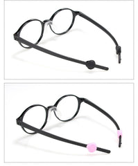 Soft silicone eyeglass ear grips, fit and opening detail
