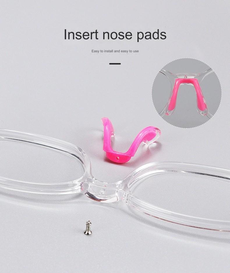 U-shaped silicone saddle bridge nose pads, fit and bridge detail