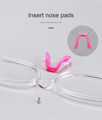 U-shaped silicone saddle bridge nose pads, fit and bridge detail