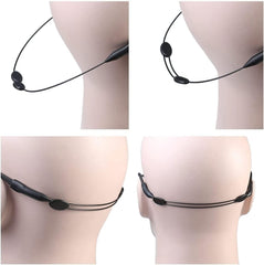 Steel-core no-tail adjustable eyeglass strap, fit and slider detail