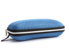 Hard shell zipper eyeglass case with lanyard, fit and closure detail