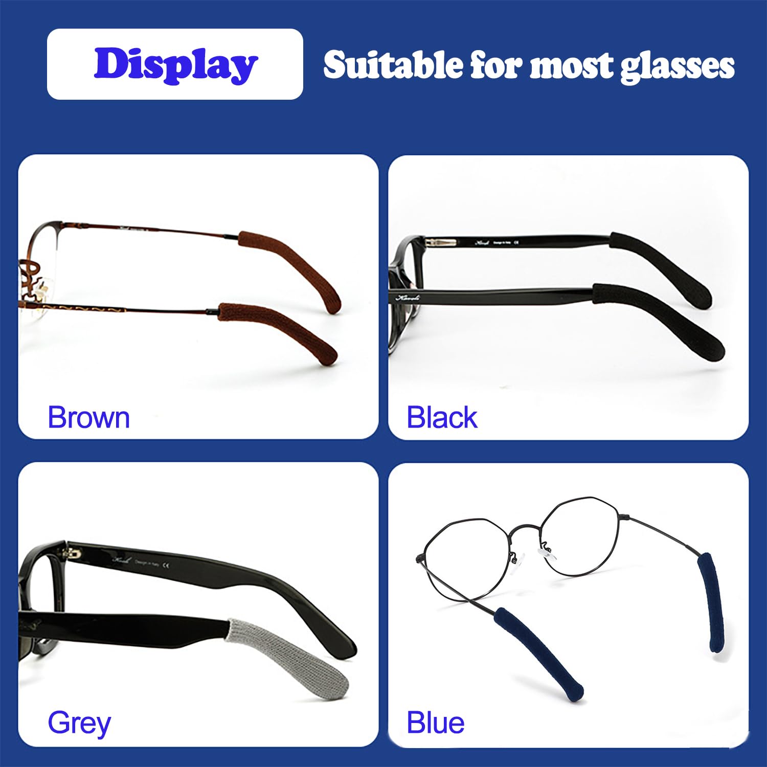 Knitted temple cushions for compatible eyeglasses, close-up detail