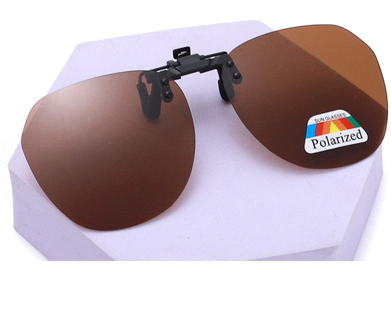 Flip-up clip-on sunglasses for prescription frames, additional detail