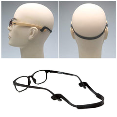 Elastic silicone eyeglass retainer straps, fit and opening detail