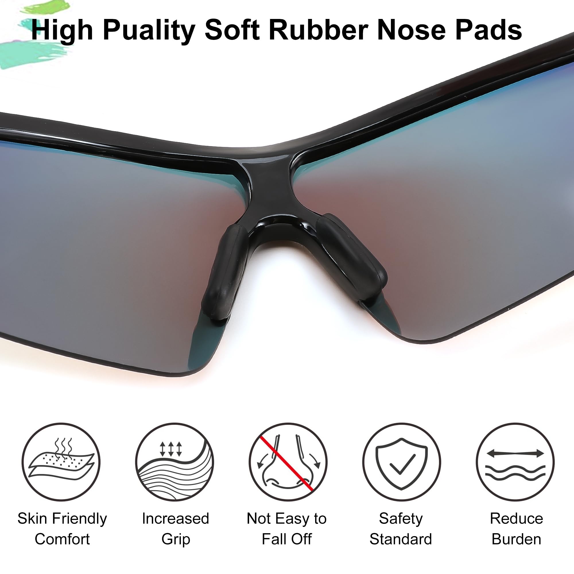 Soft rubber push-in sport sunglass nose pads, color option detail