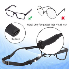 No-tail adjustable eyeglass straps, fit and connector detail