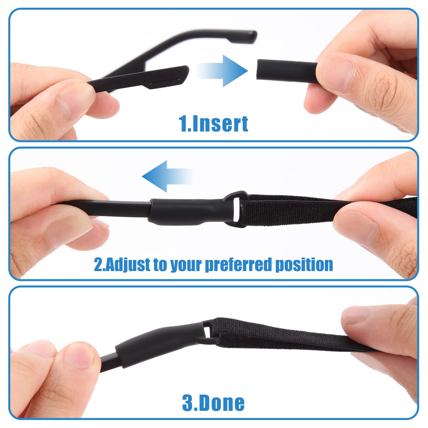 No-tail eyeglass straps, close-up product view