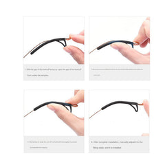 Silicone temple tip sleeves for compatible eyeglasses, close-up view