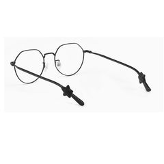 Elastic silicone eyeglass temple tip grips, fit and opening detail