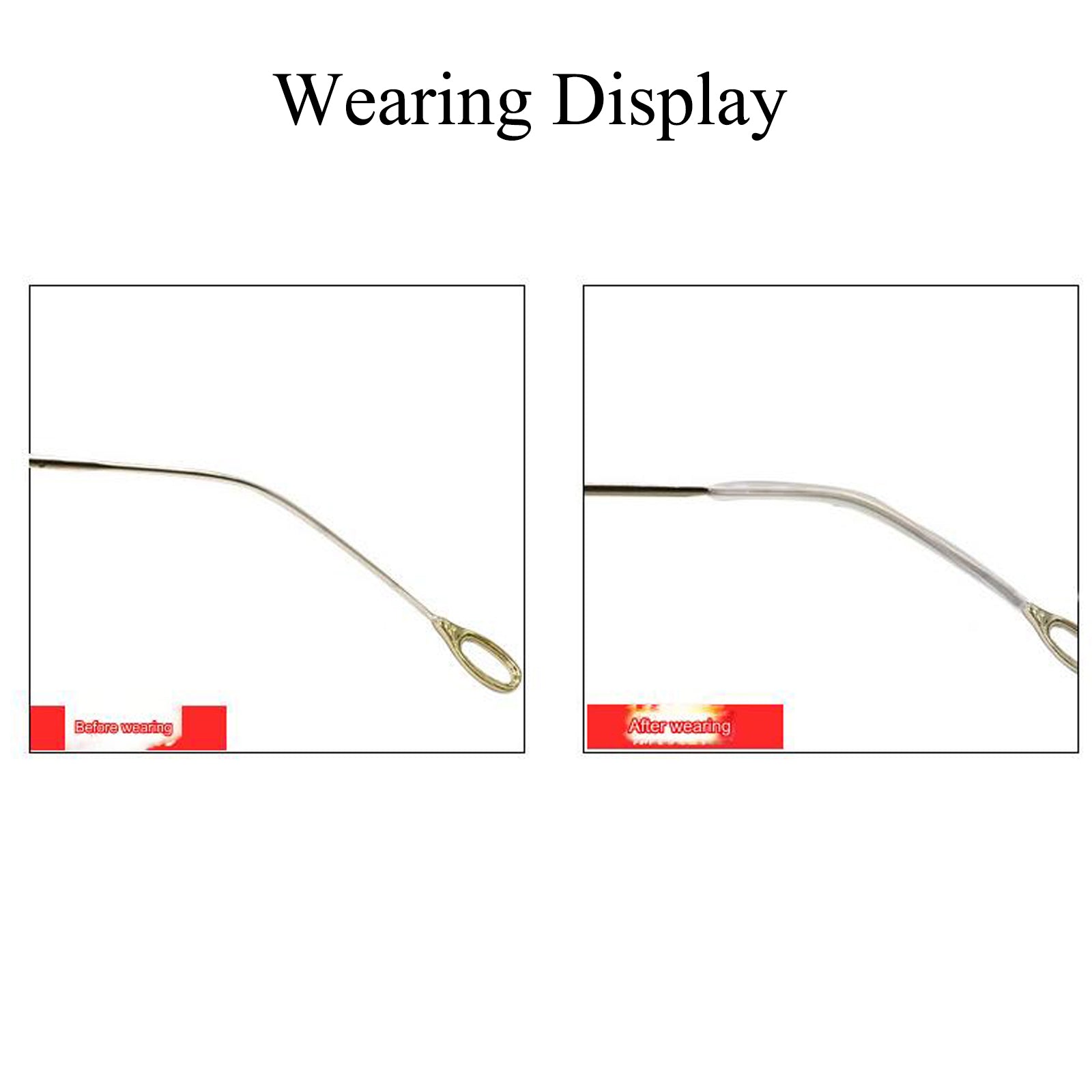 Silicone temple end tips for thin metal eyeglass arms, fit detail
