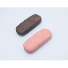 Fabric-covered hard eyeglass case with soft lining, interior detail