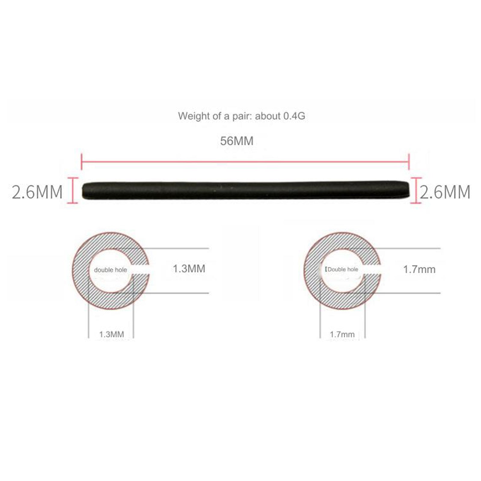 Soft silicone temple tip for thin metal eyewear, alternate view