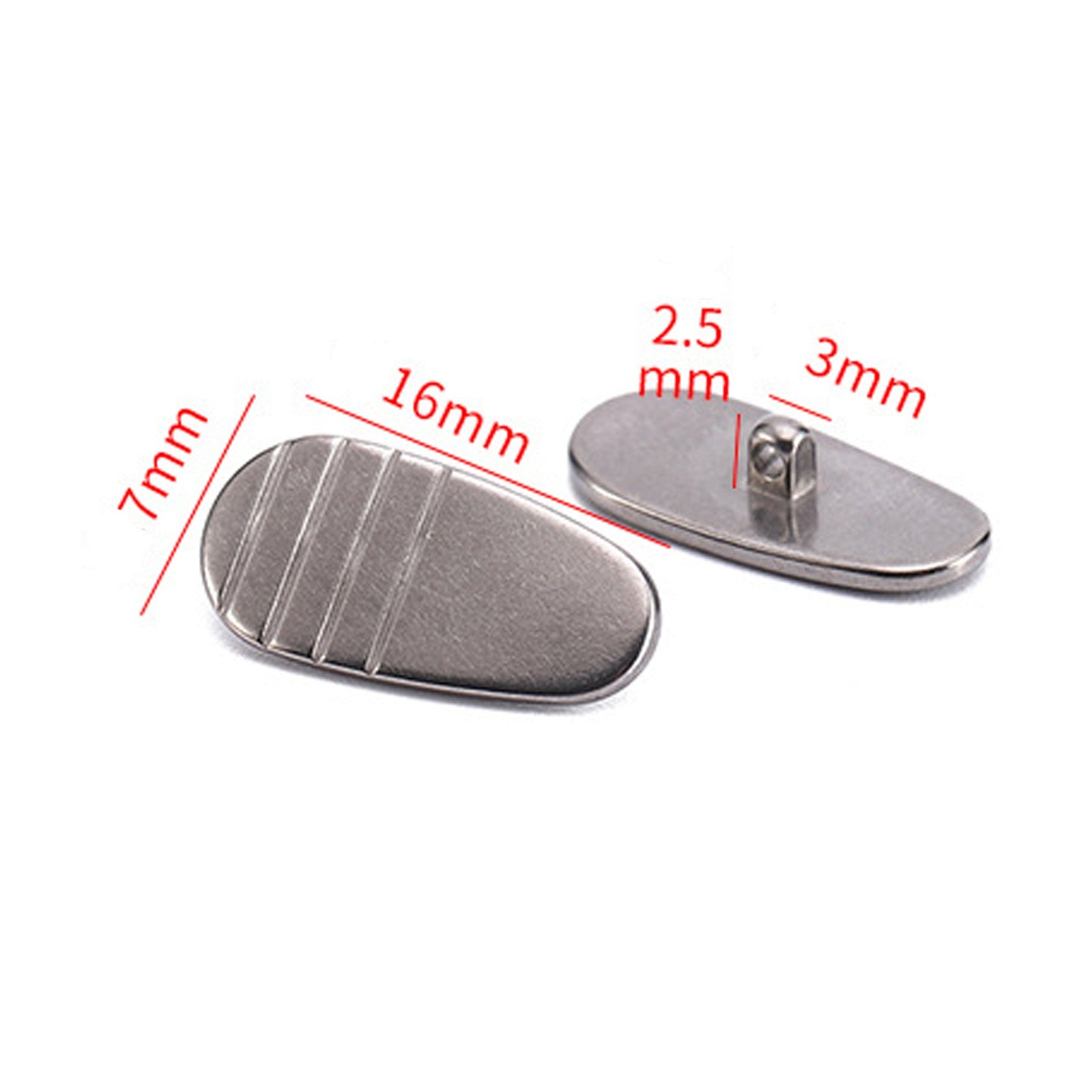 Titanium replacement nose pads, size and shape detail