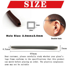 Replacement temple end tips for thin round eyeglass arms, fit detail