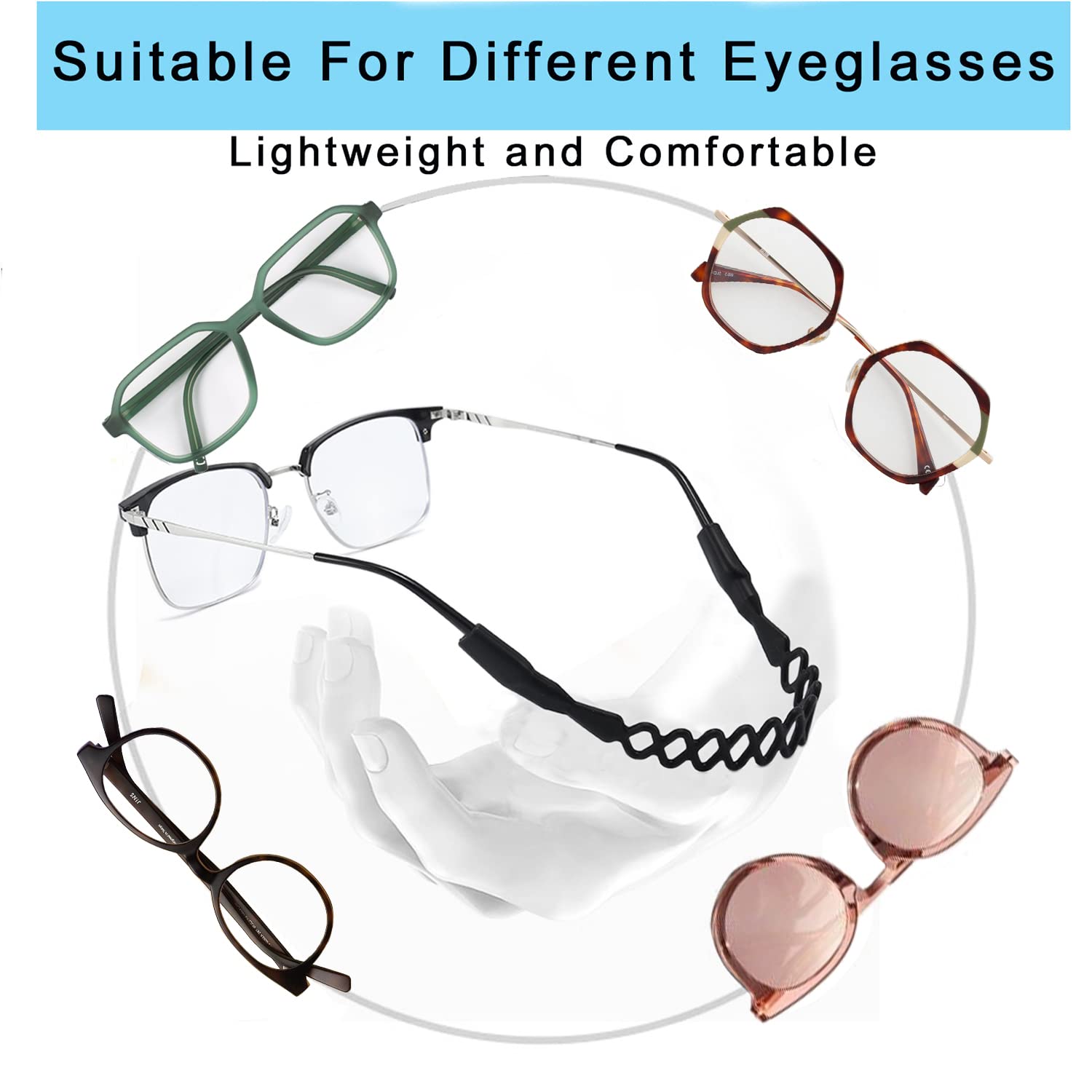 Kids silicone eyeglass retainer straps, fit and opening detail