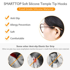 Soft silicone temple sleeves for 0.15 to 0.4 inch eyeglass arms, fit detail