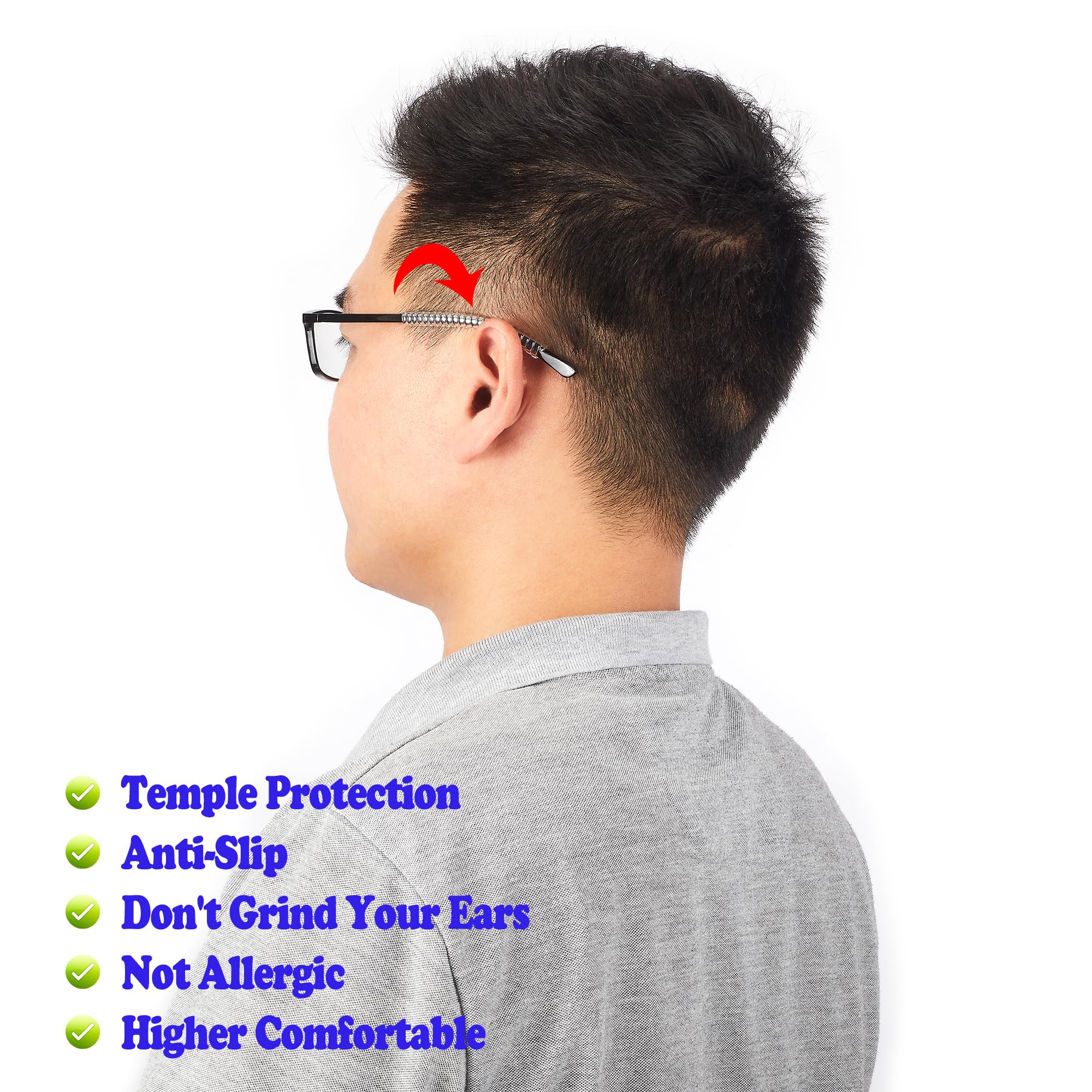 TPU spring-style temple sleeves for compatible eyewear, close-up view
