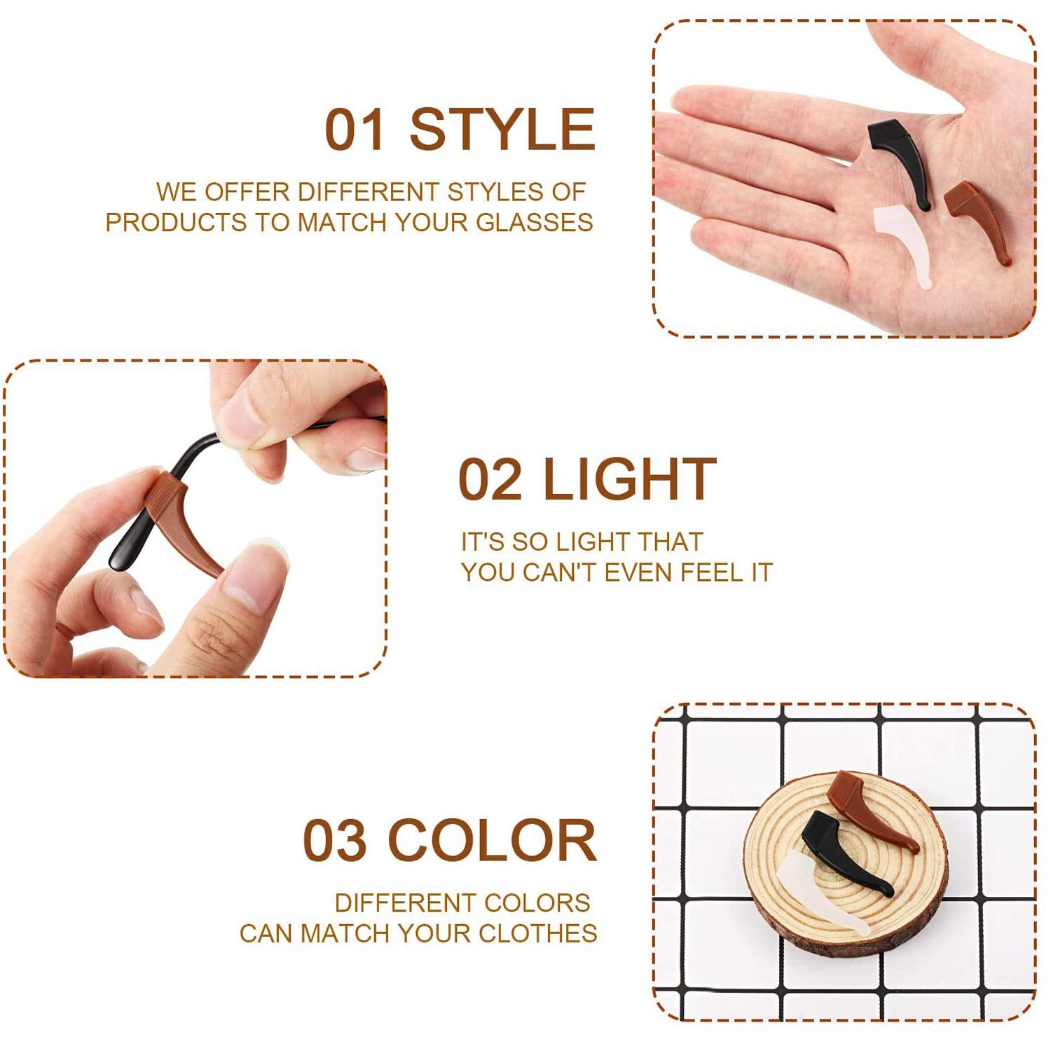 Soft silicone temple retainers for compatible glasses