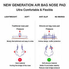 Gold-tone metal-core air-chamber screw-in nose pads, close-up detail
