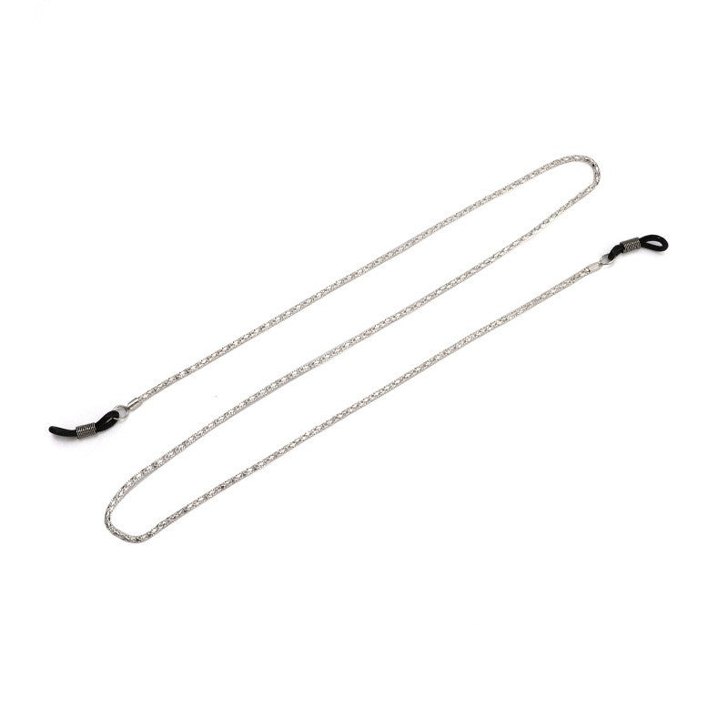 Metal eyeglass chain holders with silicone end loops, connector detail