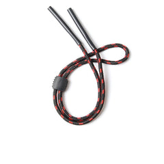 Braided glasses straps for compatible eyewear, close-up view