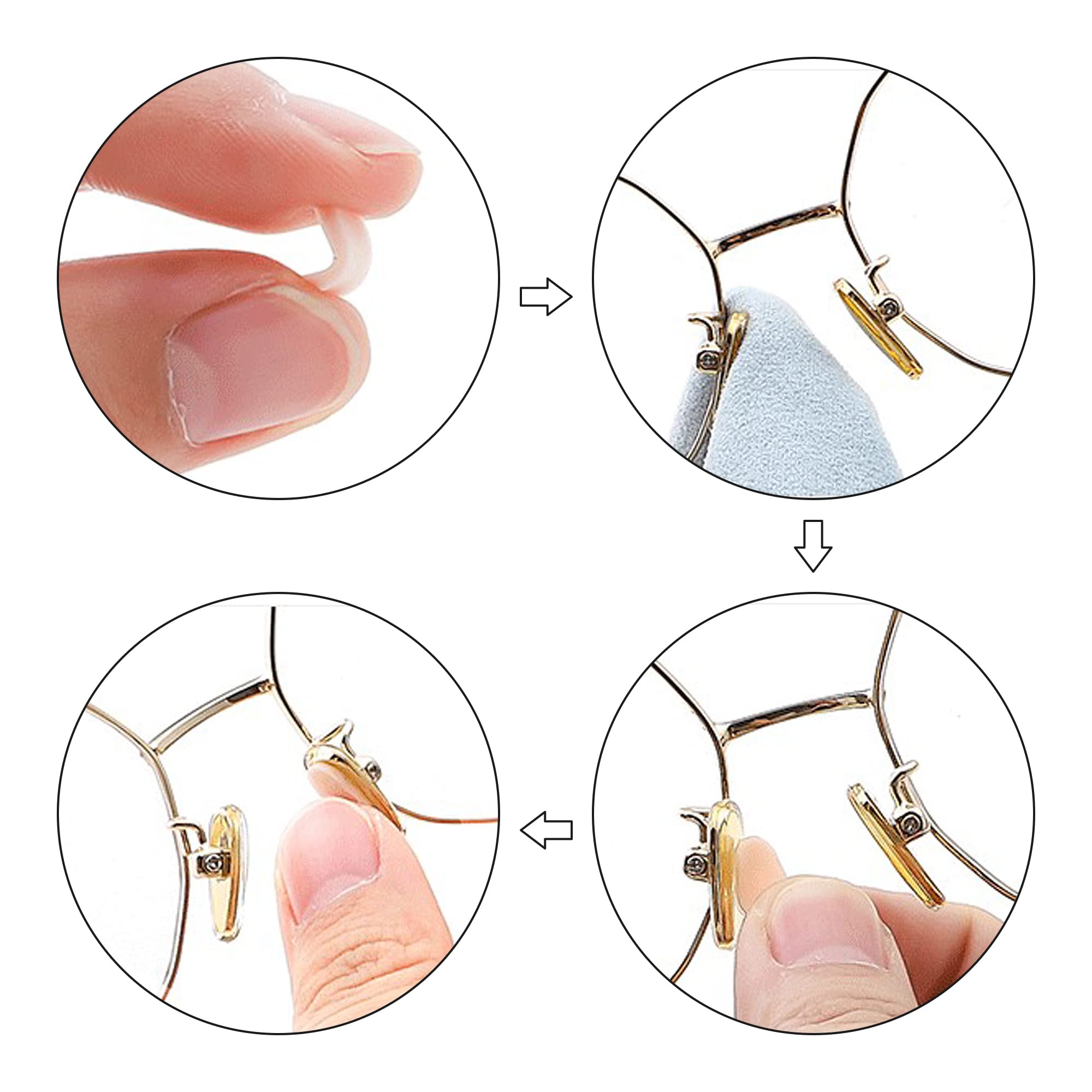 Thin foam stick-on nose pads for eyeglasses, application detail
