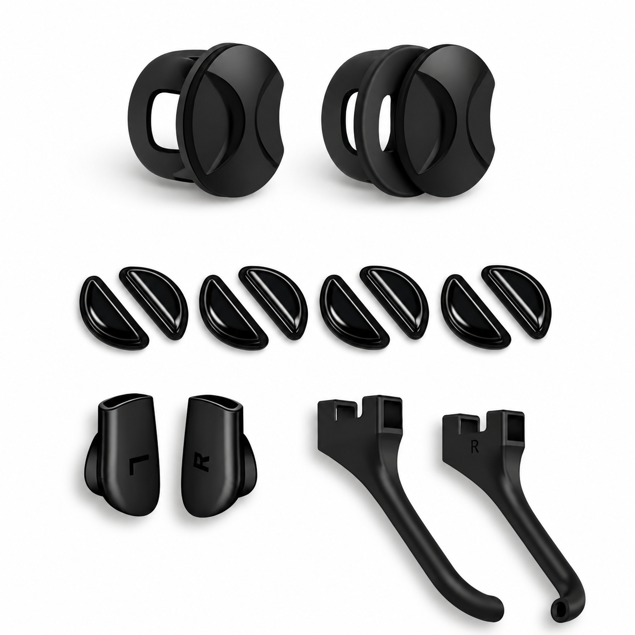 2 Open-Side Covers + 4 Pairs Nose Pads + Sound Tubes + Anti-Slip Sleeves accessory package; glasses not included