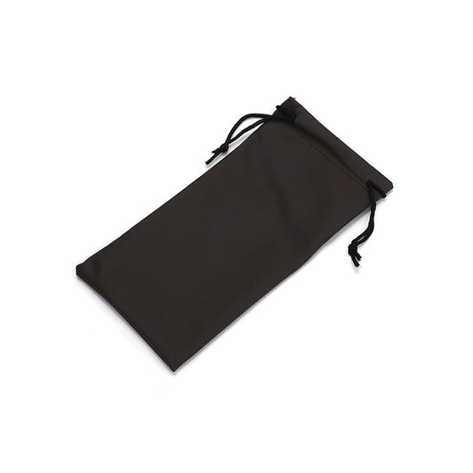 Microfiber drawstring eyeglass pouch shown closed