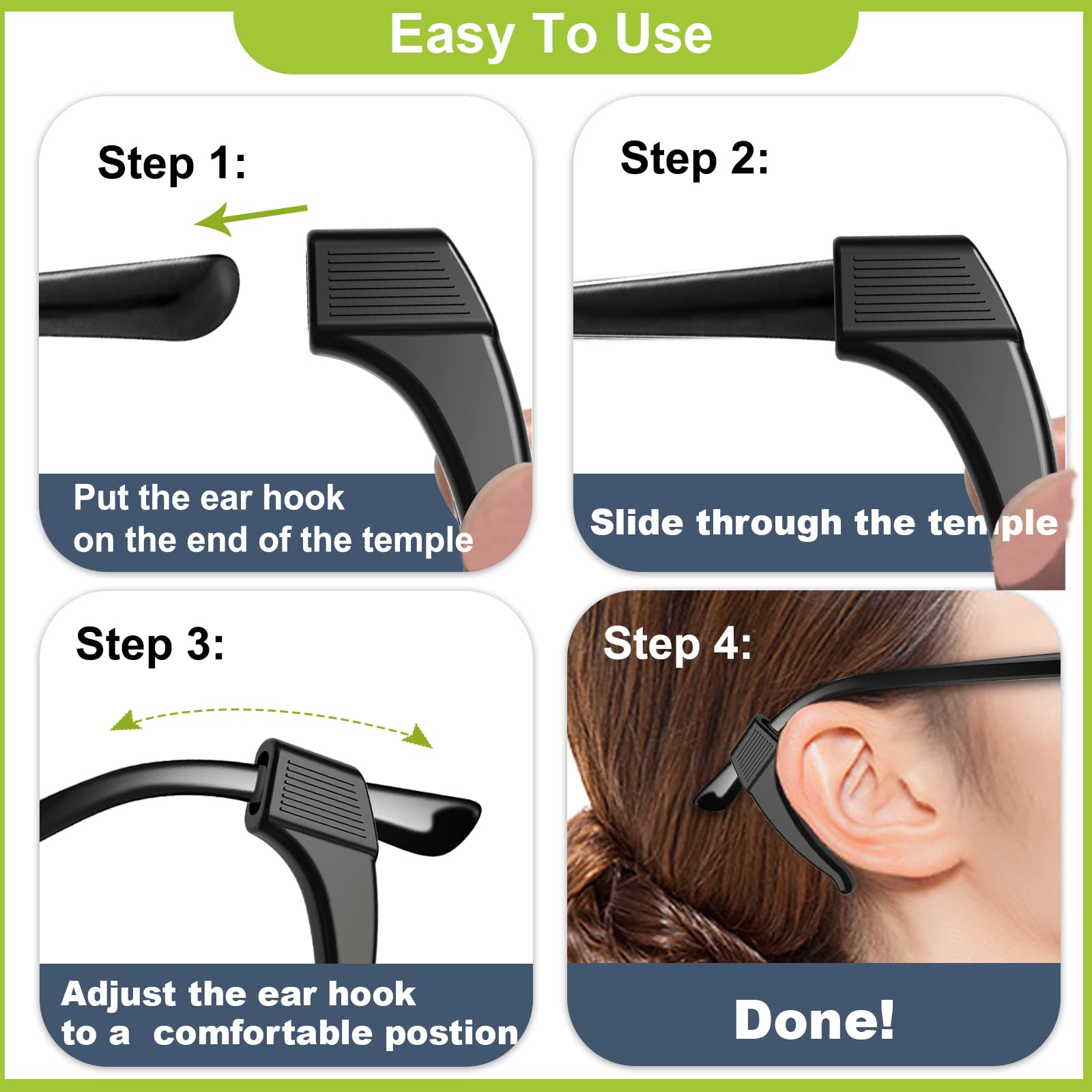 Anti-Slip Eyeglass Ear Grips Hook, Comfortable Silicone Elastic Eyeglasses Temple Tips Sleeve Retainer, Prevent Eyewear Sunglasses Spectacles Glasses Slipping