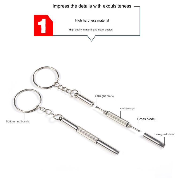 Eyeglass screwdriver, screwdriver key, Aluminum Steel Eyeglass Screwdriver Sunglass Watch Repair Kit With Keychain Portable Screwdriver Hand Tools