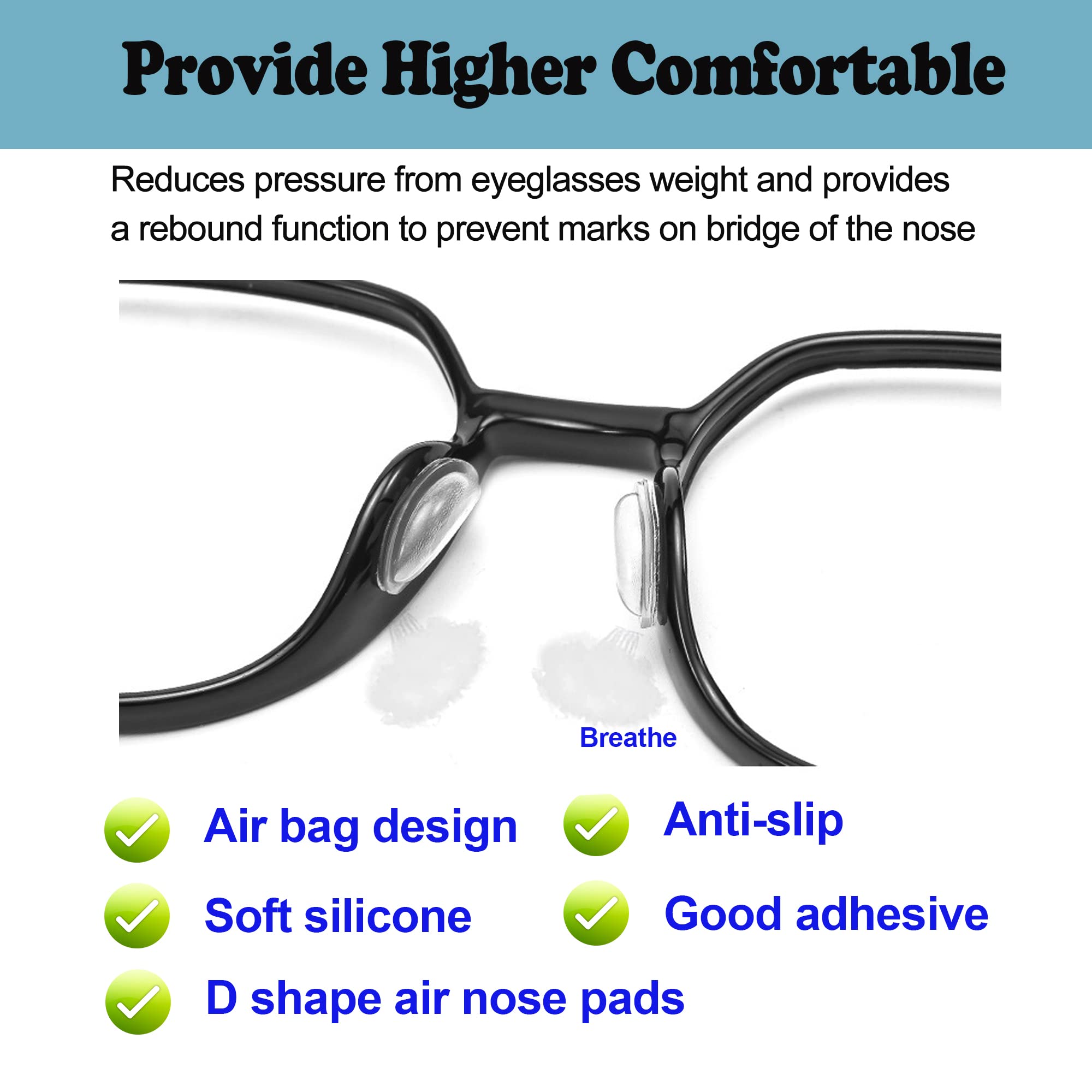 Eyeglass Nose Pads,Adhesive Anti Slip Glasses Nose Grips with Air Bag for Sunglasses Eyeglasses Reading Glasses