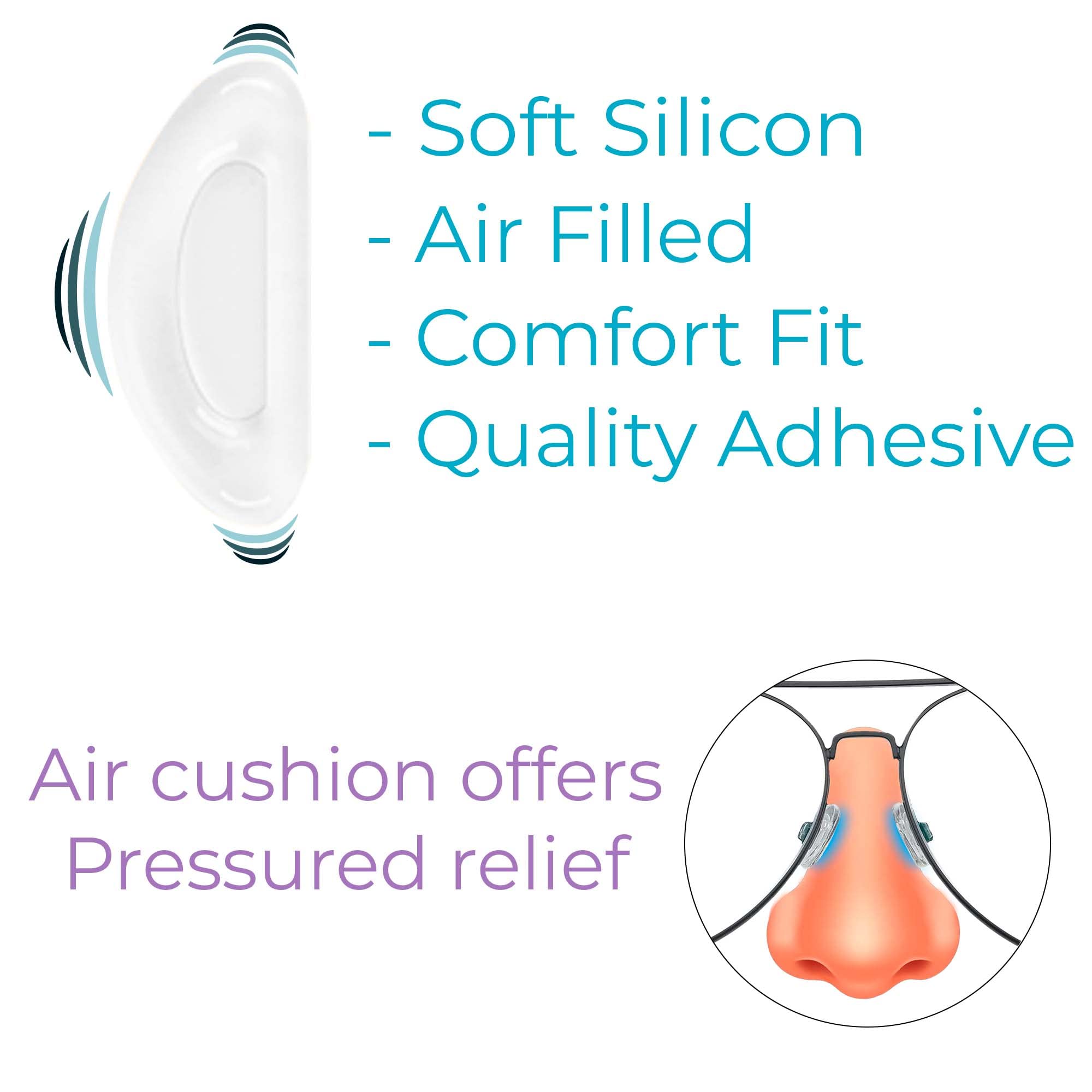 Air Cushion Adhesive Contour Eyeglass Nose Pads - Anti Slip - Reduces Soreness - Nosepads for Eyeglasses