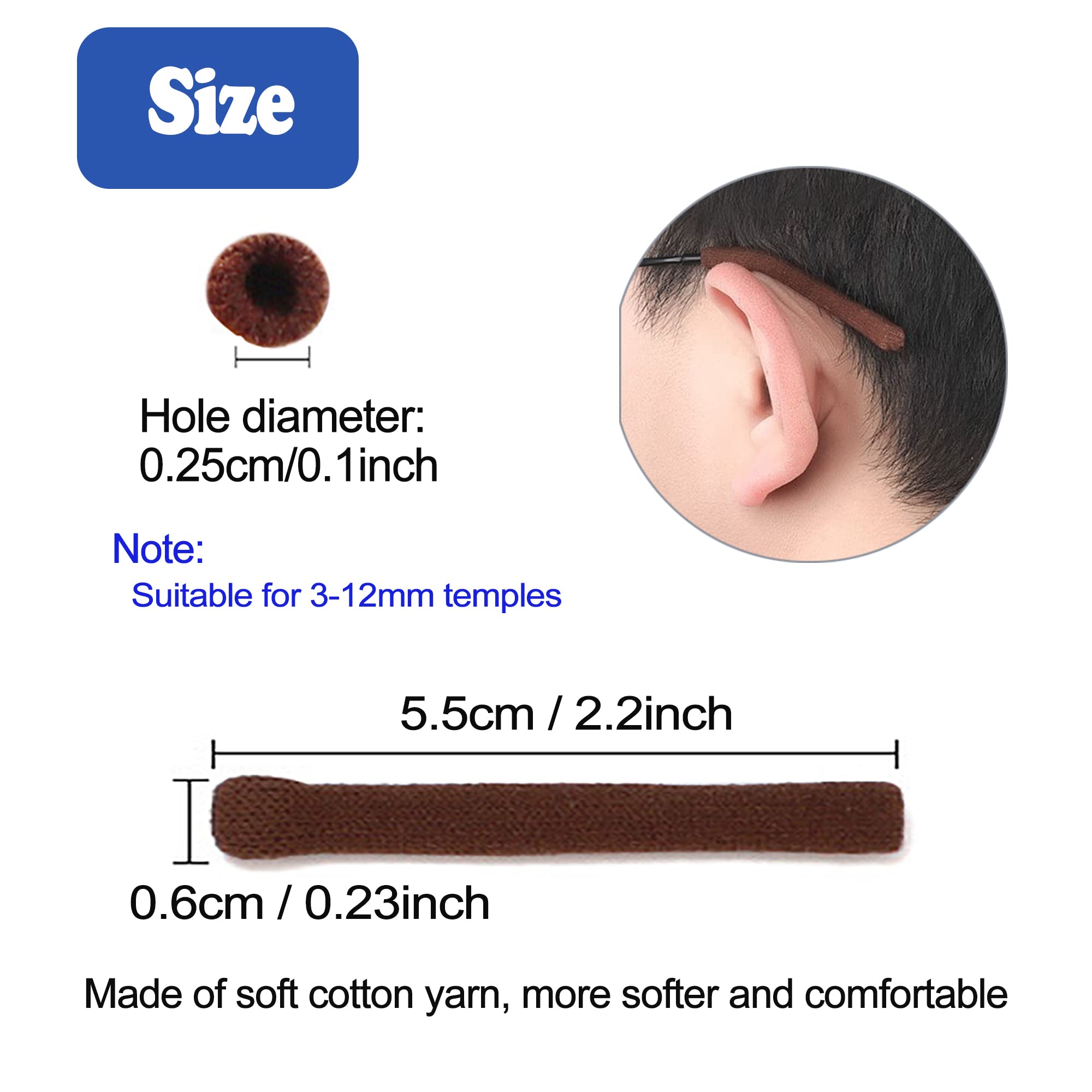 Upgrade Soft Knitting Cotton Glasses Ear Cushion, Eyeglasses Temple Tips Sleeve Retainer, Anti-Slip Elastic Eyeglasses Ear Grips for Glasses Sunglasses