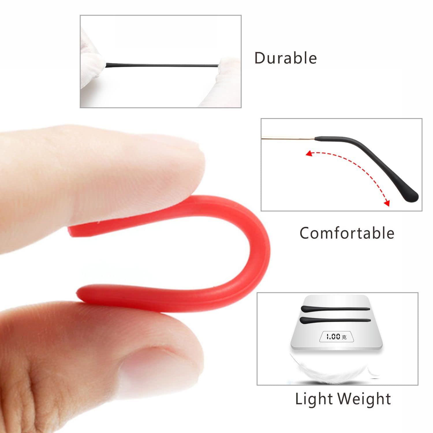 Silicone Anti-Slip Eyeglass End Tips Ear Cushions Ear Sock Pieces Tube Temple Tips Spectacle Retainers Elastic Comfort Replacement Tips for Thin Metal Eyeglass Legs