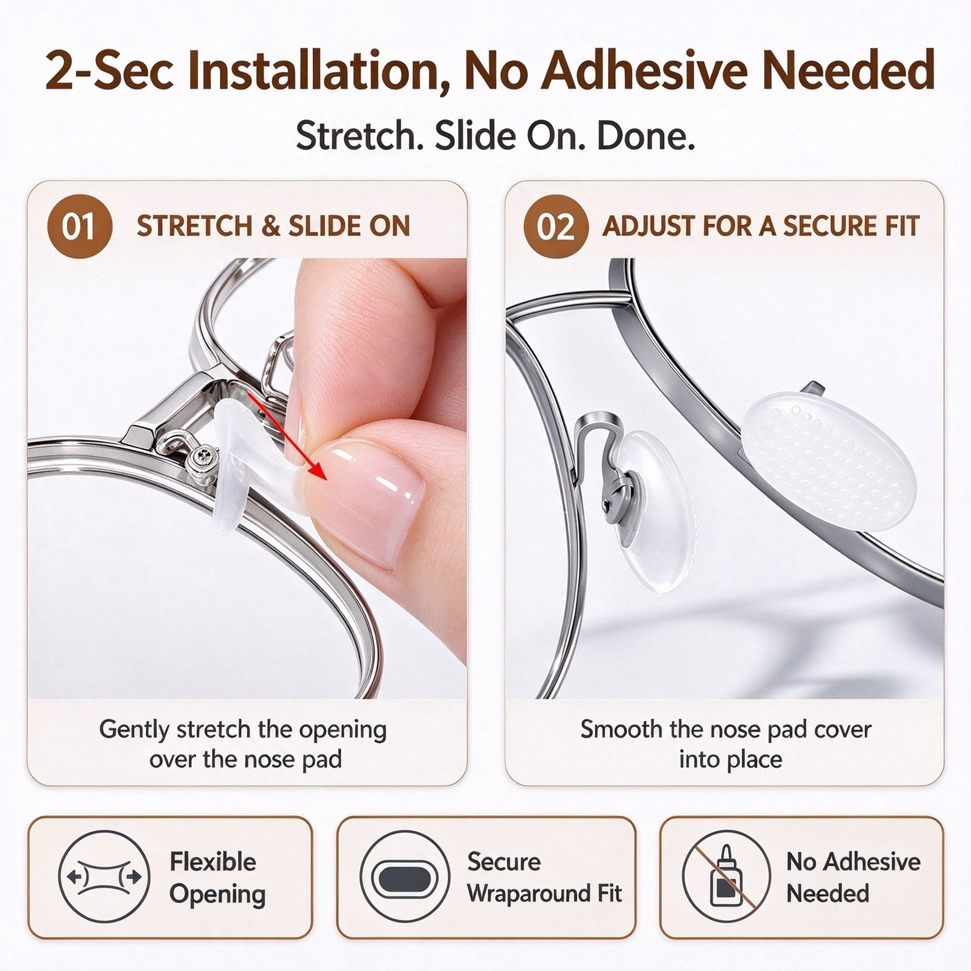 Silicone Eyeglass Nose Pad Covers 5 Pairs, Anti-Slip Glasses Nose Cushion Replacements, Soft Slip-On Nose Bridge Guards for Metal Frame Eyeglasses Sunglasses
