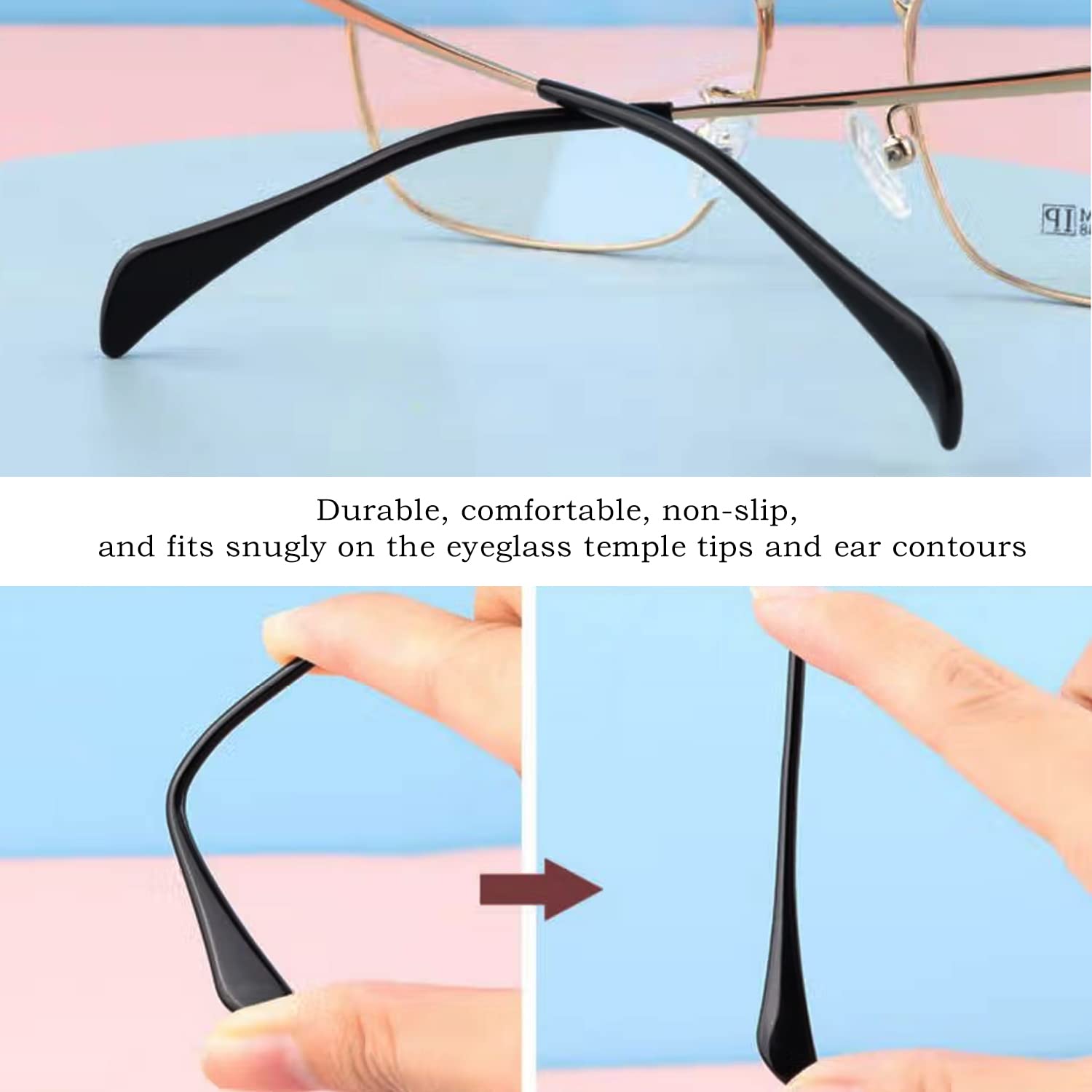 Glasses Temple End Tips, Plastic Eyeglass Ear Cushion Ear Sock Pieces Anti-Slip Eyewear Retainers