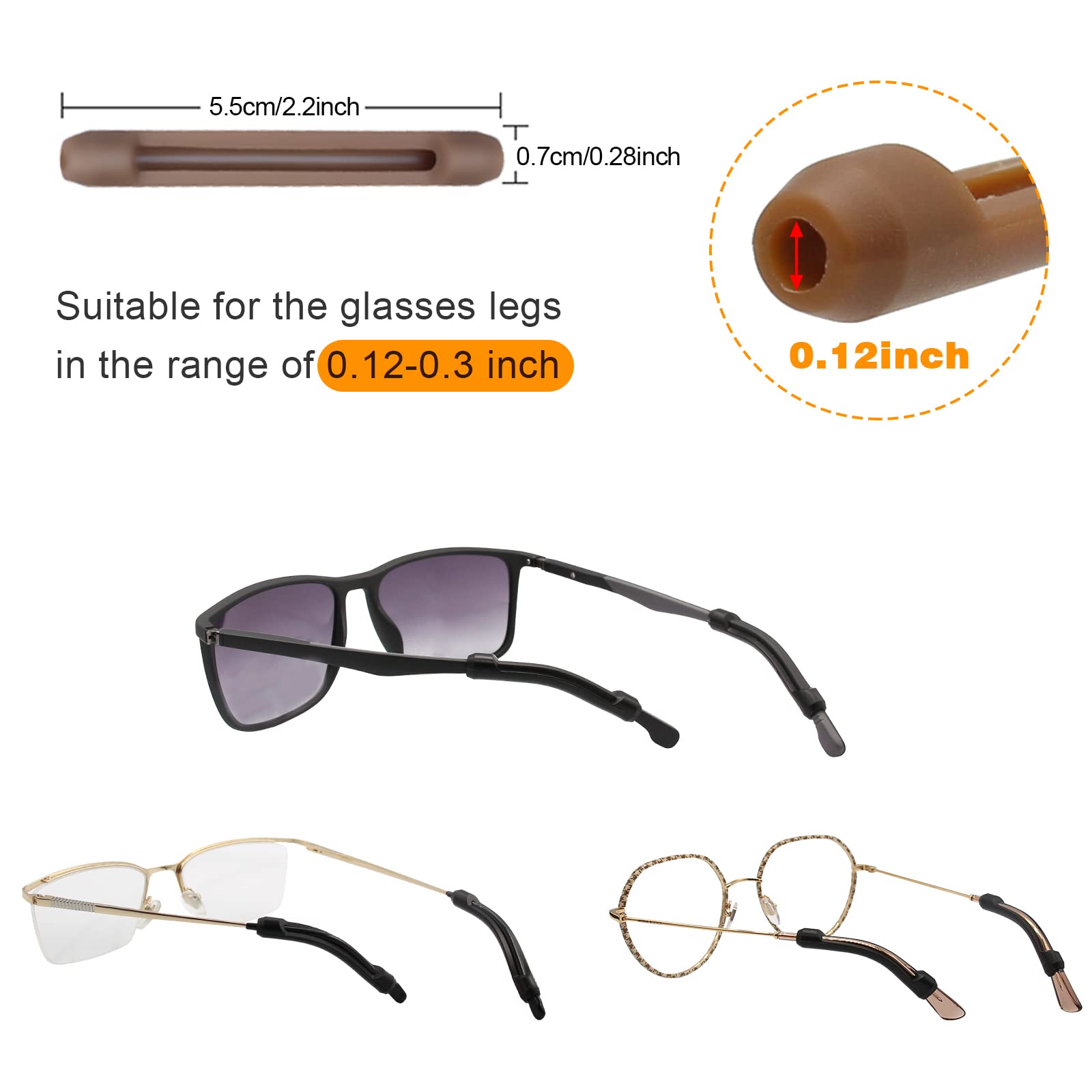 Soft Silicone Eyeglasses Temple Tips Sleeve Retainer, Anti-Slip Elastic Comfort Glasses Retainers for Spectacle Sunglasses Reading Glasses Eyewear