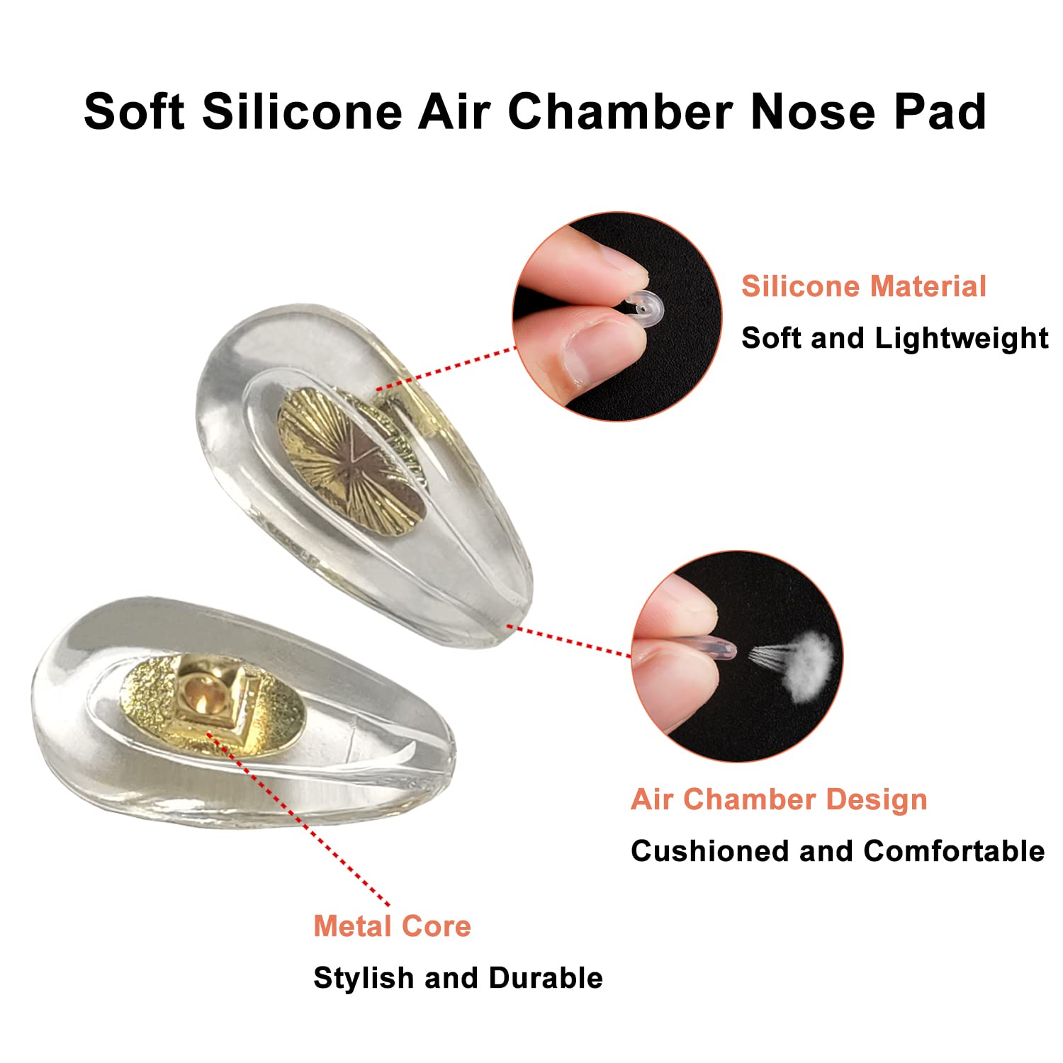 Soft Silicone Eyeglass Nose Pads, Screw-in Metal Core Air Chamber Glasses Nose Pads